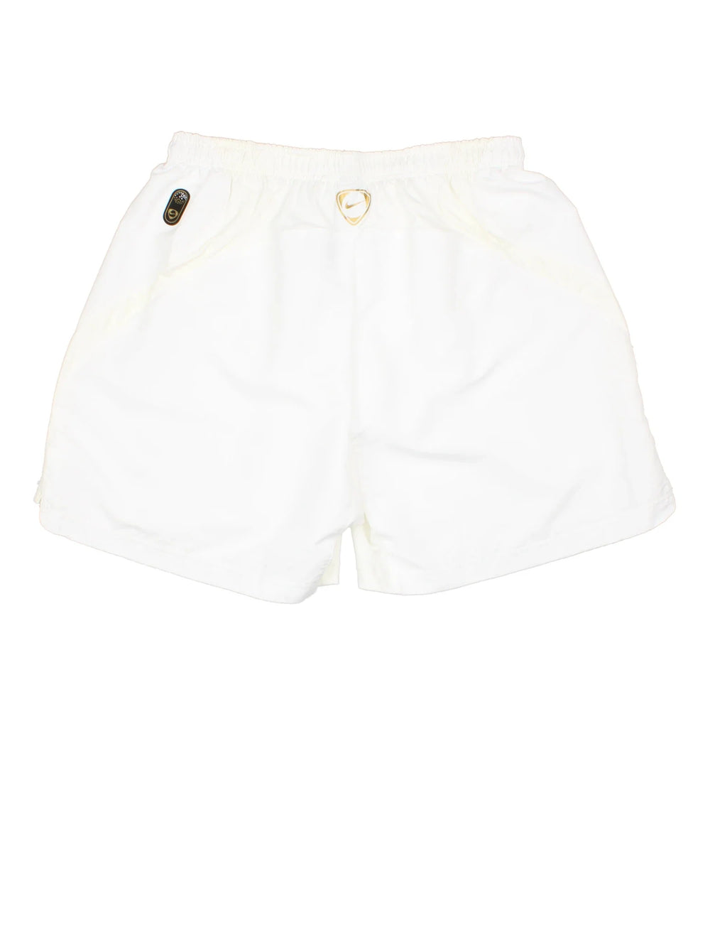 Vintage Nike Sports Shorts in white colourway with drawstring waist and logo printed on front.
