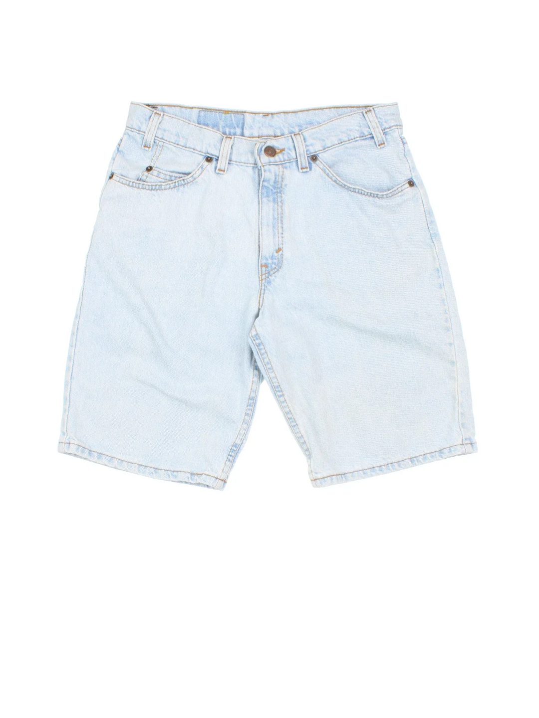 Vintage Levi Strauss Orange Tab Denim Shorts in blue colourway with multiple pockets and the logo embroidered on the back.