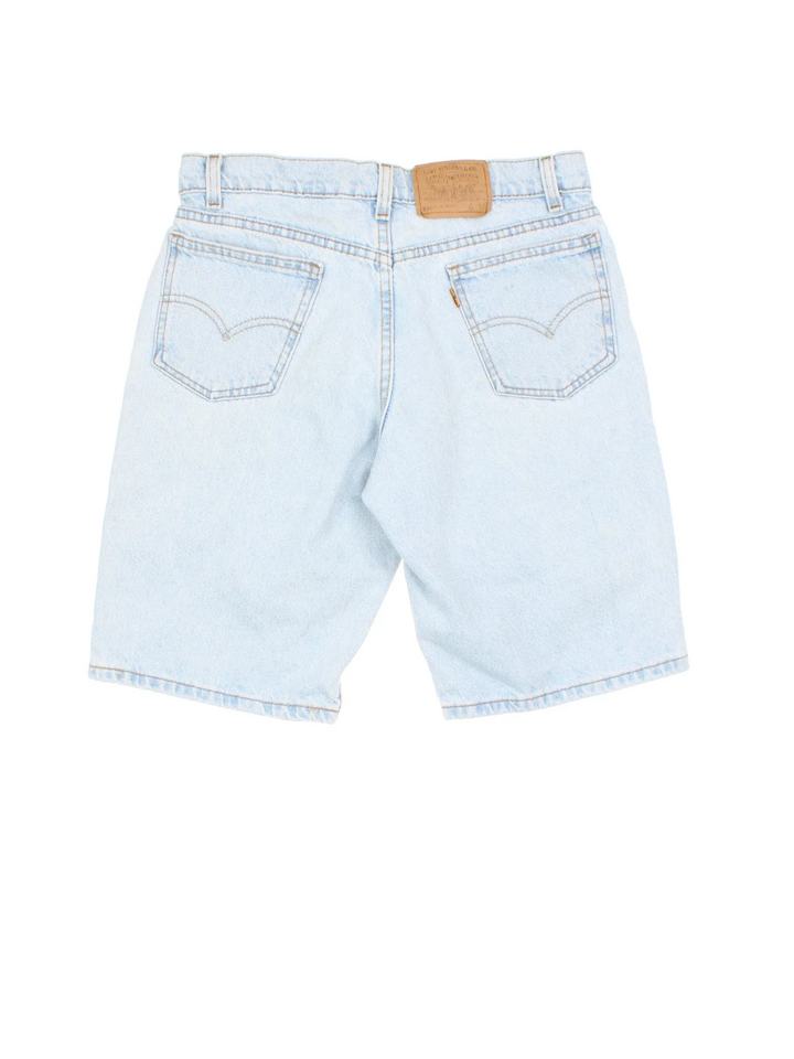 Vintage Levi Strauss Orange Tab Denim Shorts in blue colourway with multiple pockets and the logo embroidered on the back.