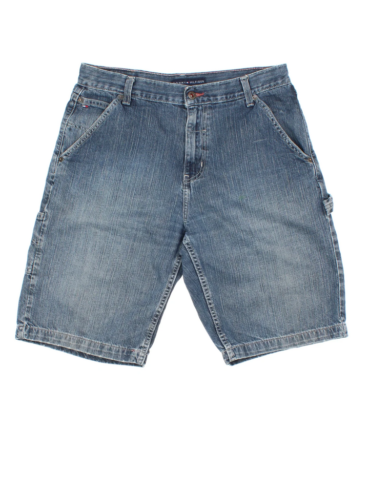 Vintage Tommy Hilfiger Jorts in blue colourway with multiple pockets and leather logo on the back.