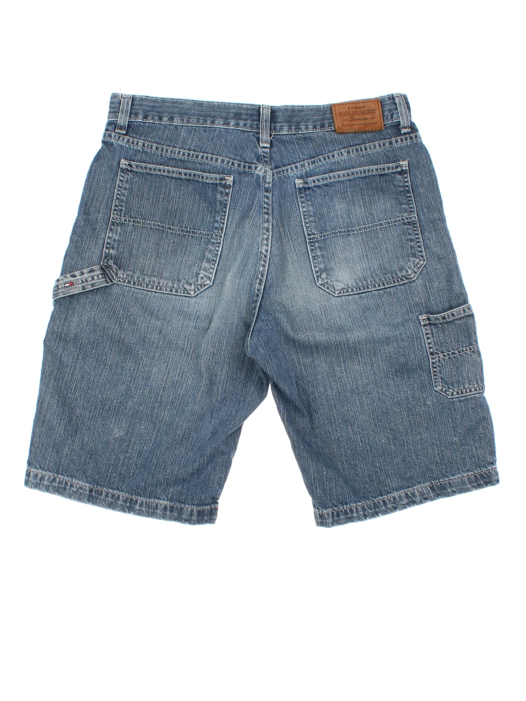 Vintage Tommy Hilfiger Jorts in blue colourway with multiple pockets and leather logo on the back.