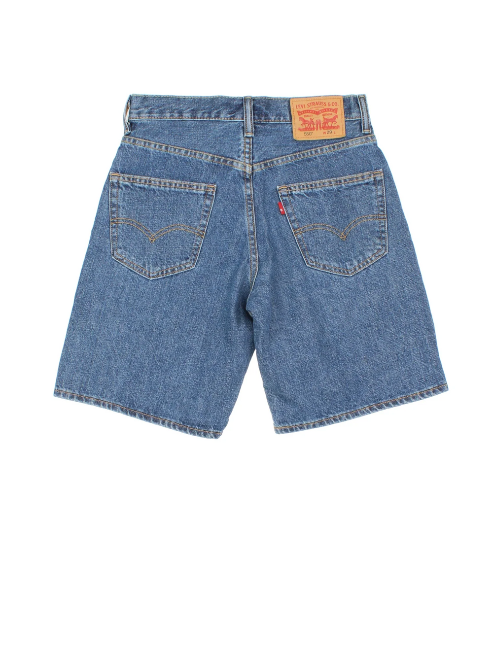 Vintage Levi Strauss Denim Shorts in blue colourway with multiple pockets and the logo embroidered on the back.