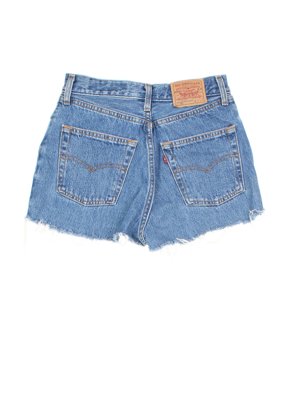 Vintage Levi Strauss Shorts in blue colourway with multiple pockets and the logo embroidered on the back.