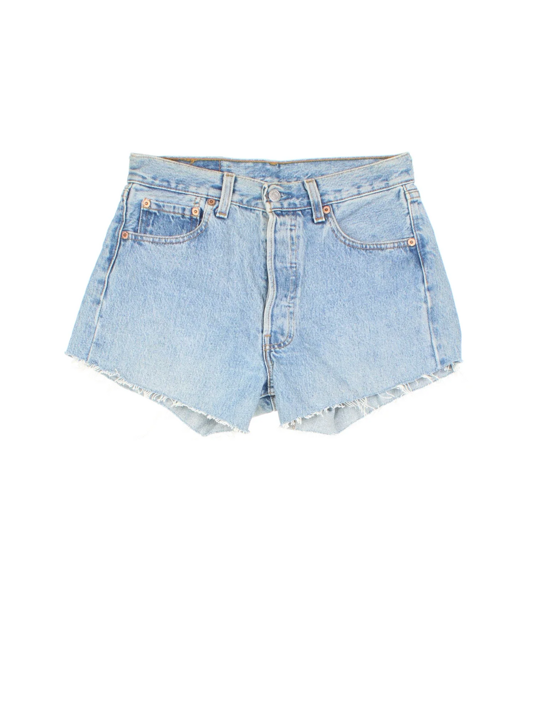 Vintage Levi Strauss Cut Off Denim Shorts in blue colourway with multiple pockets and the logo embroidered on the back.