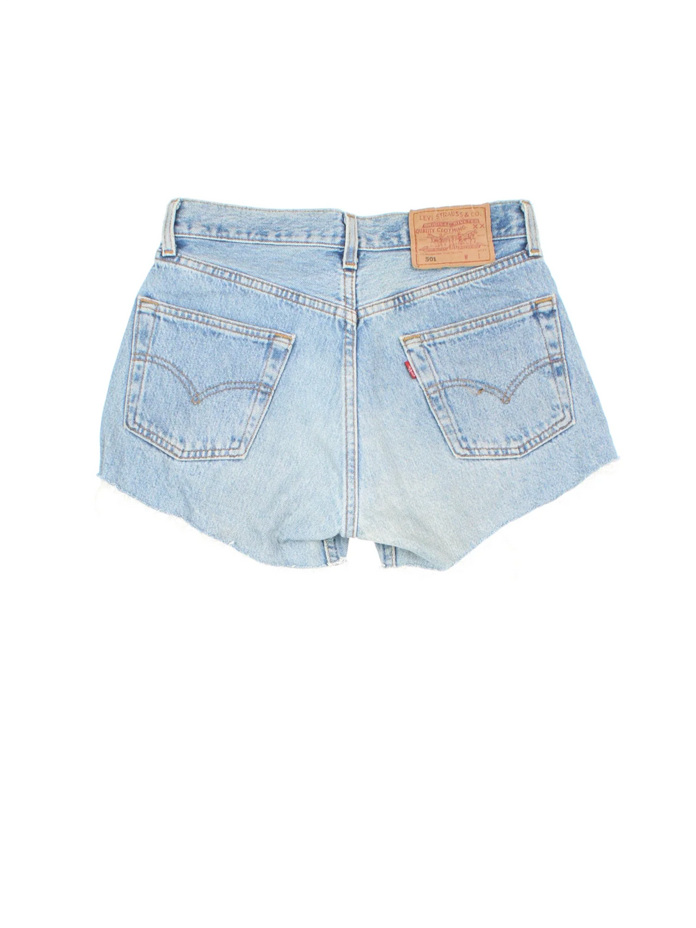 Vintage Levi Strauss Cut Off Denim Shorts in blue colourway with multiple pockets and the logo embroidered on the back.