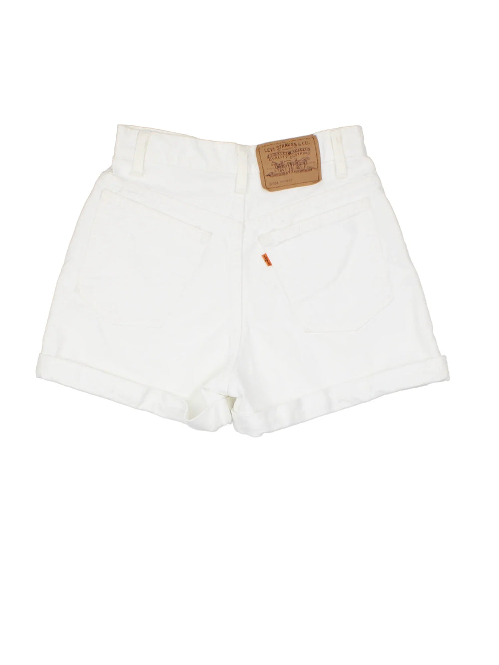 Vintage Levi Strauss Denim Shorts in white colourway with multiple pockets and the logo embroidered on the back.