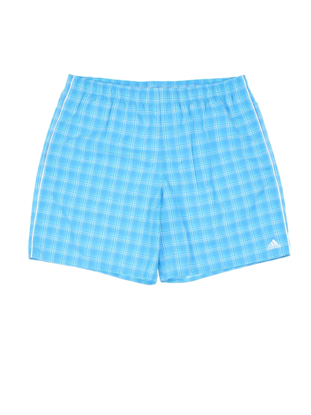 Vintage Adidas Swim Shorts in blue checked colourway with embroidered logo on the front.