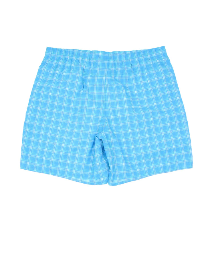 Vintage Adidas Swim Shorts in blue checked colourway with embroidered logo on the front.