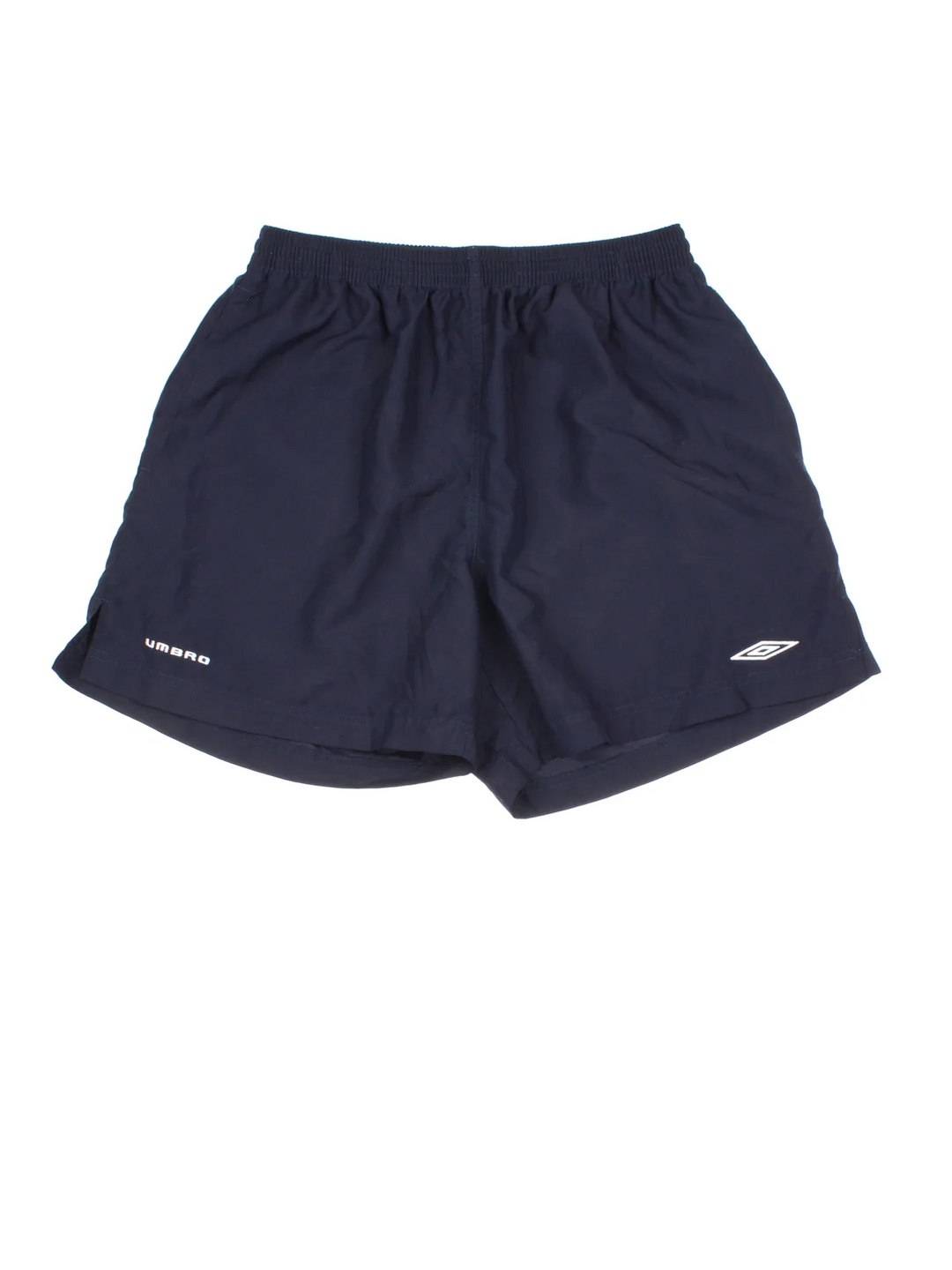 Vintage Umbro Shorts in blue colourway with drawstring waist, side pockets and logo embroidered on front.
