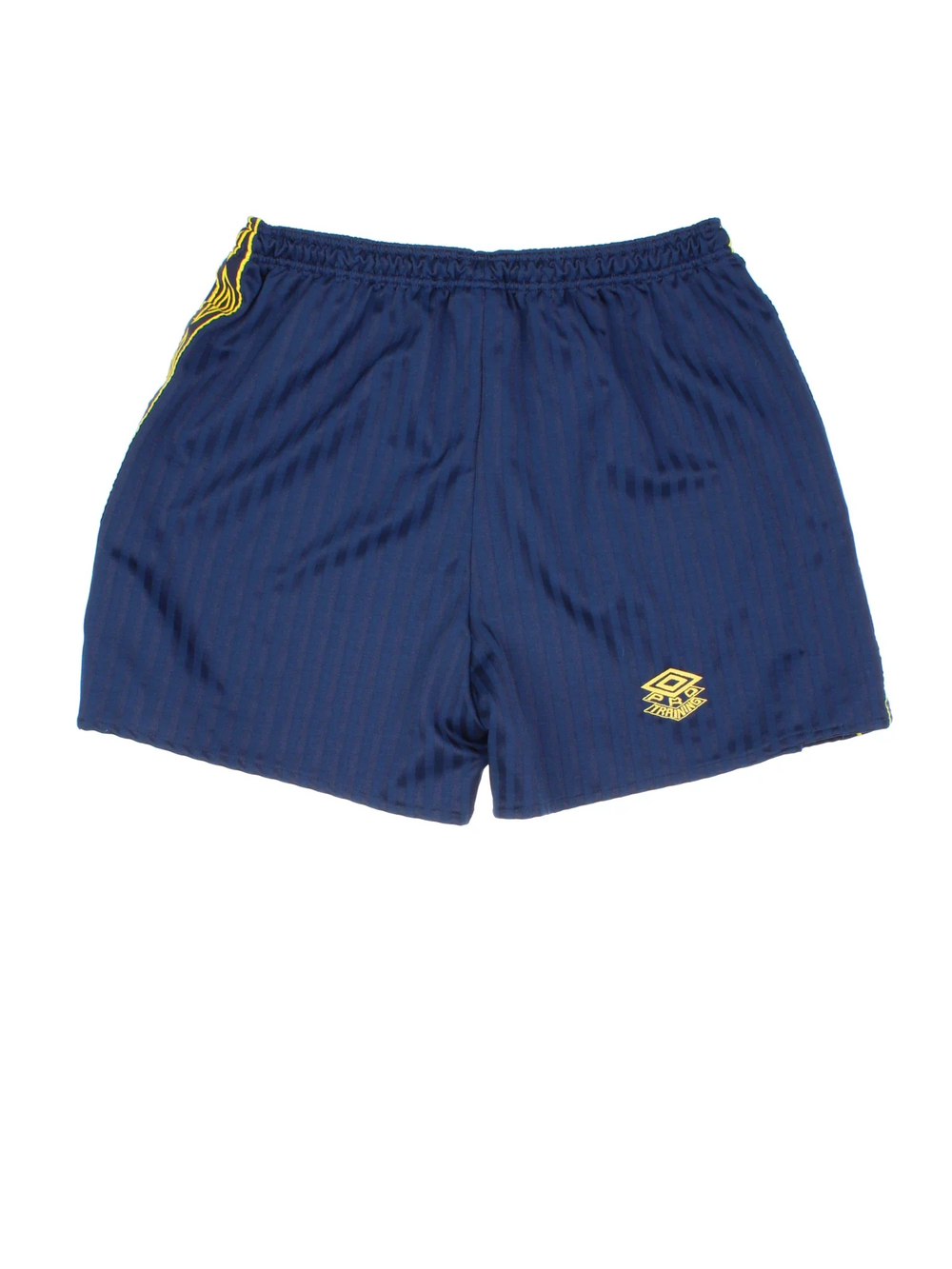 Vintage Umbro Shorts in blue colourway with drawstring waist, contrast side piping and logo embroidered on front/back.