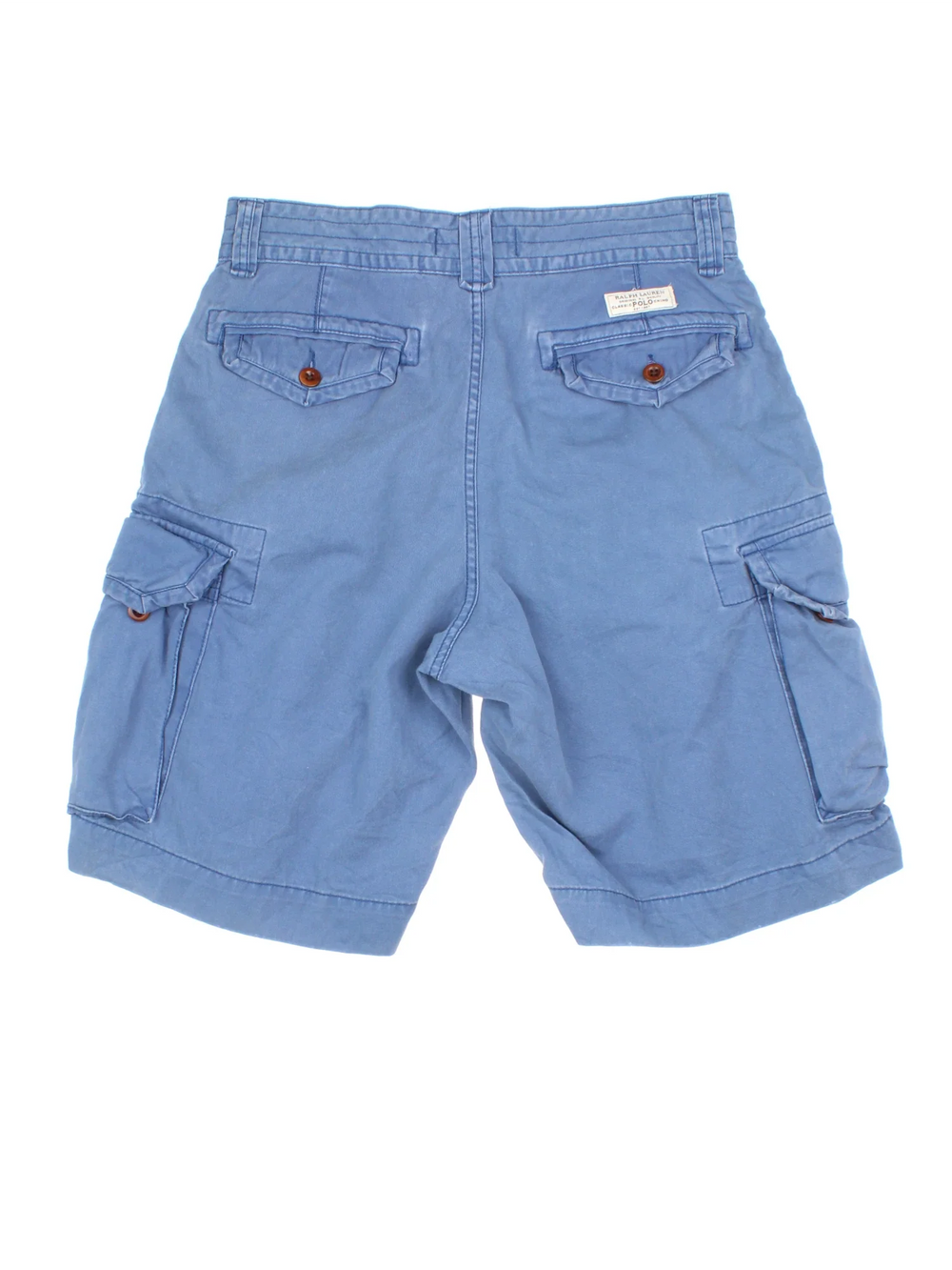 Vintage Ralph Lauren Shorts in blue colourway with multiple pockets and the logo embroidered on the back.