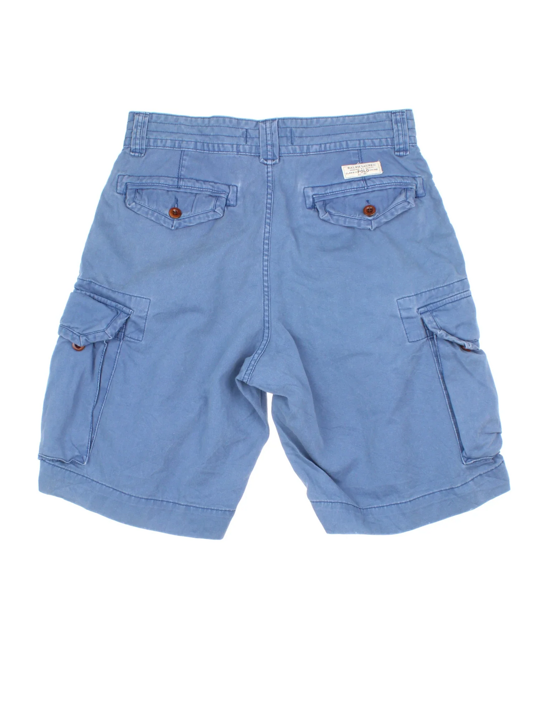 Vintage Ralph Lauren Shorts in blue colourway with multiple pockets and the logo embroidered on the back.
