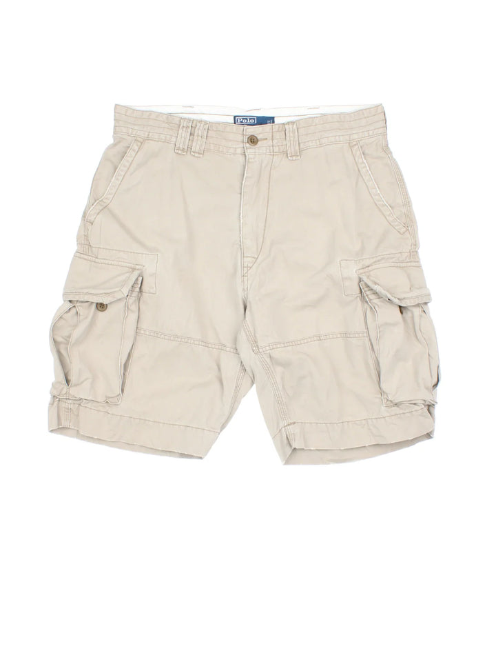 Vintage Ralph Lauren Shorts in tan colourway, with multiple pockets and the logo embroidered on the back.