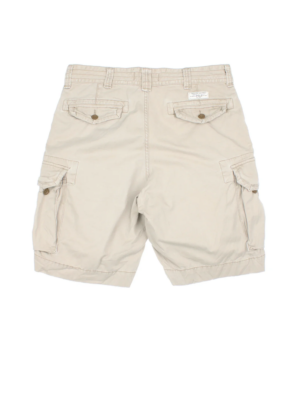 Vintage Ralph Lauren Shorts in tan colourway, with multiple pockets and the logo embroidered on the back.