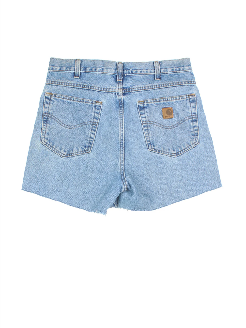 Carhartt Denim Shorts in blue colourway with multiple pockets and the logo embroidered on the back.