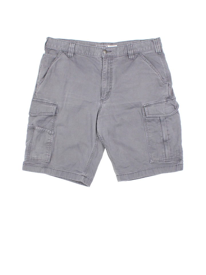 Carhartt Cargo Shorts in grey colourway with multiple pockets and the logo embroidered on the back.