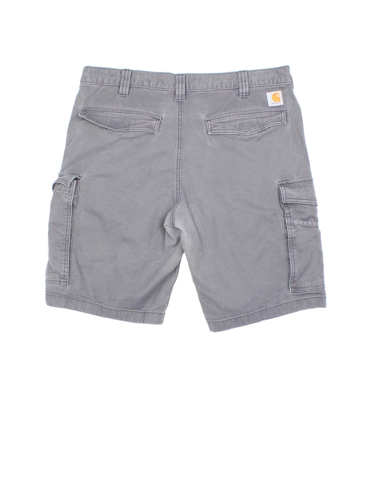 Carhartt Cargo Shorts in grey colourway with multiple pockets and the logo embroidered on the back.
