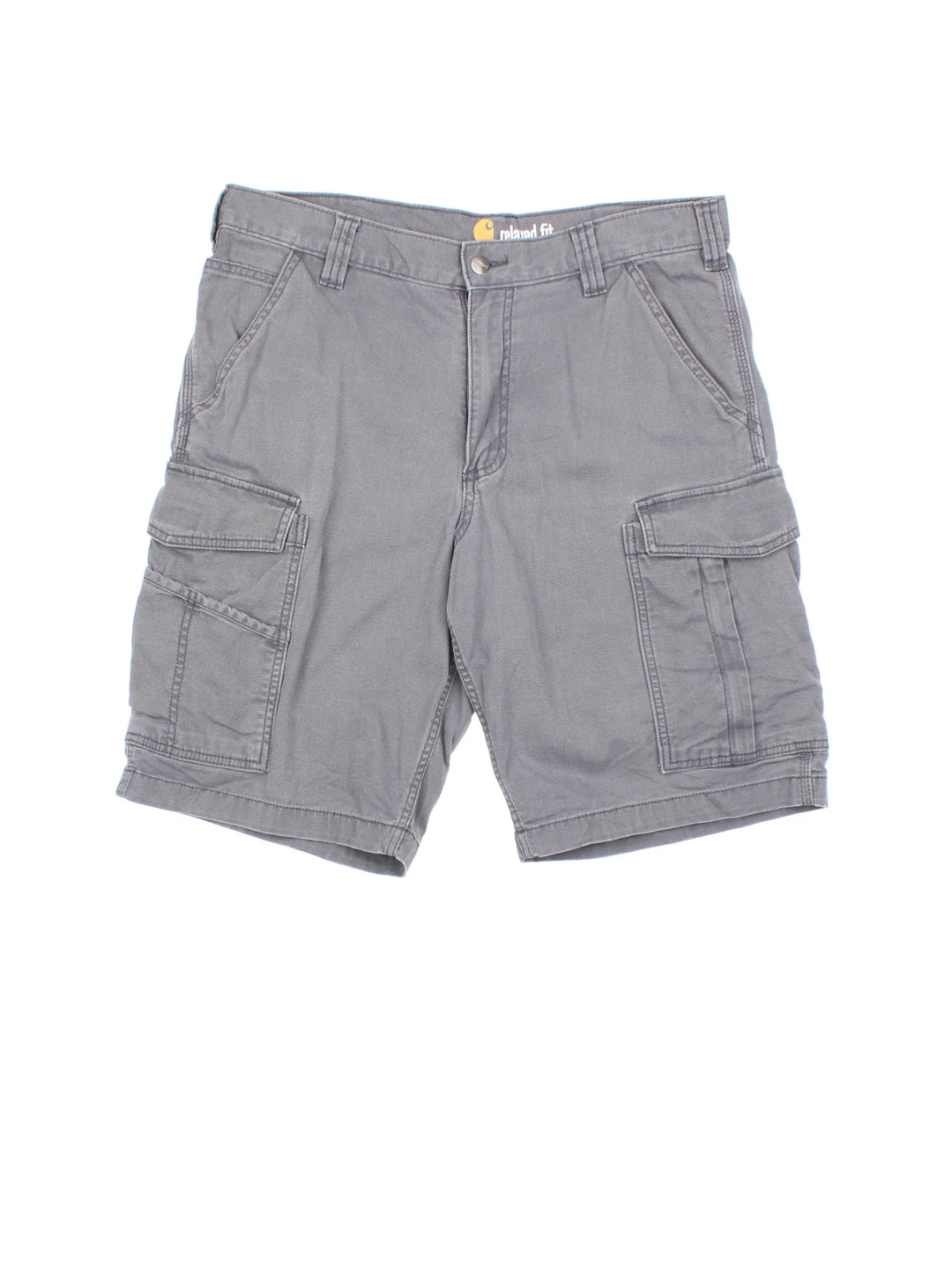 Carhartt Cargo Shorts in grey colourway with multiple pockets and the logo embroidered on the back.