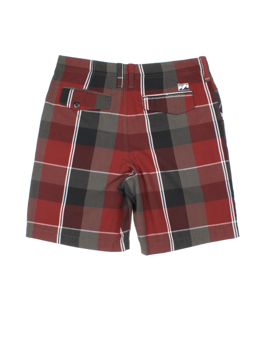 Vintage Billabong Shorts in red/black checked colourway. Zip/button fastening with side pockets and logo embroidered on the front/back.