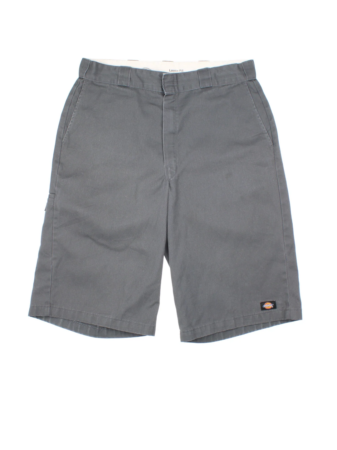 Vintage Dickies Shorts in grey colourway. Zip/button fastening with side pockets, logo embroidered on the front and pocket.