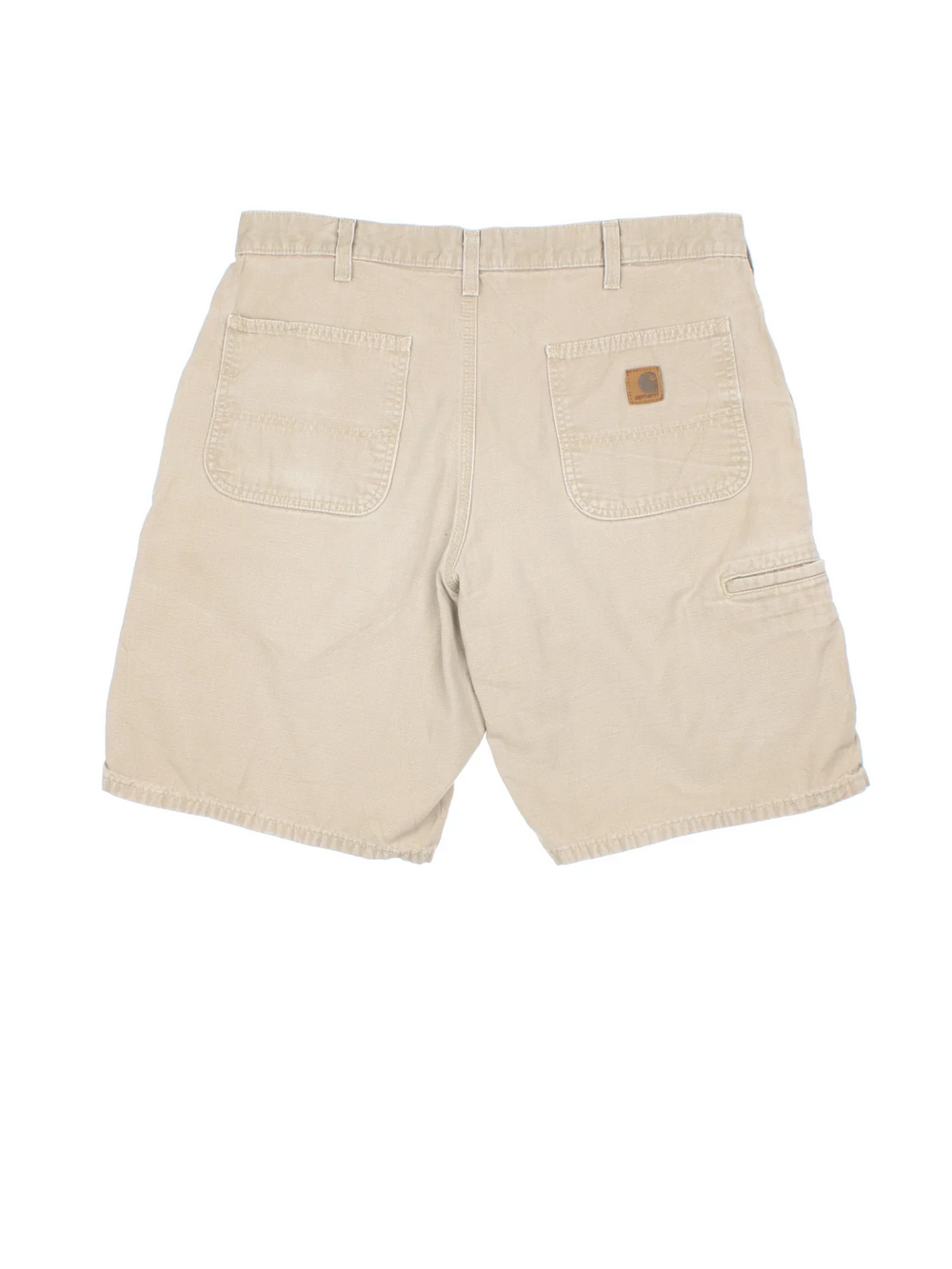 Vintage Carhartt Shorts in tan colourway. Zip/button fastening with side pockets and leather logo patch on pocket.