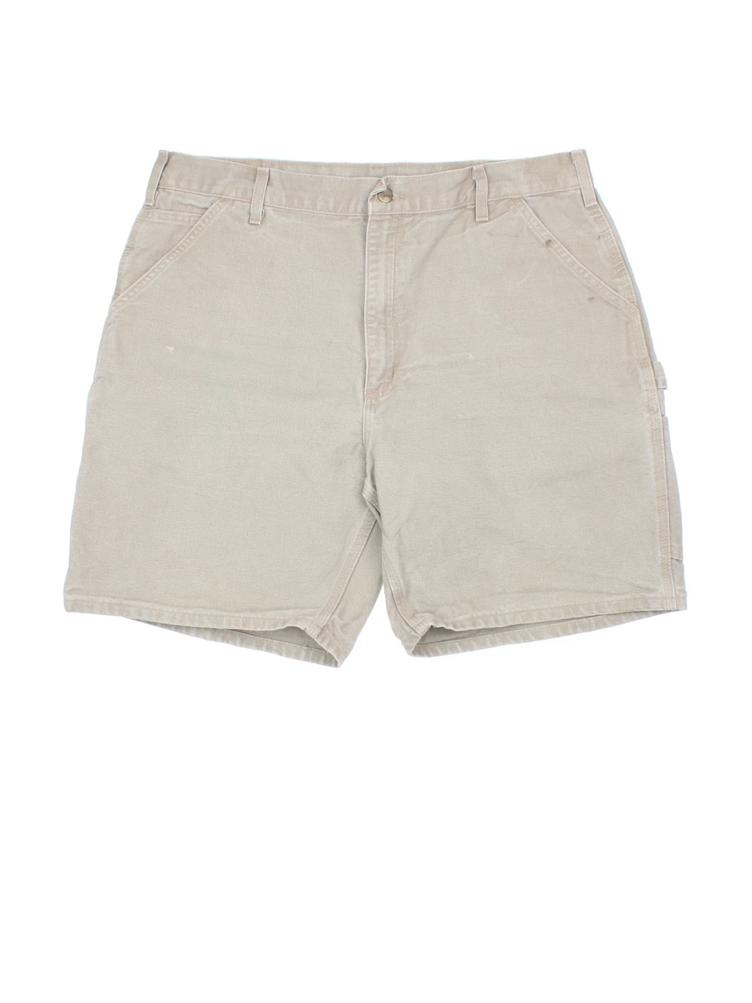 Vintage Carhartt Shorts in tan colourway. Zip/button fastening with multiple pockets and leather logo patch on back pocket.