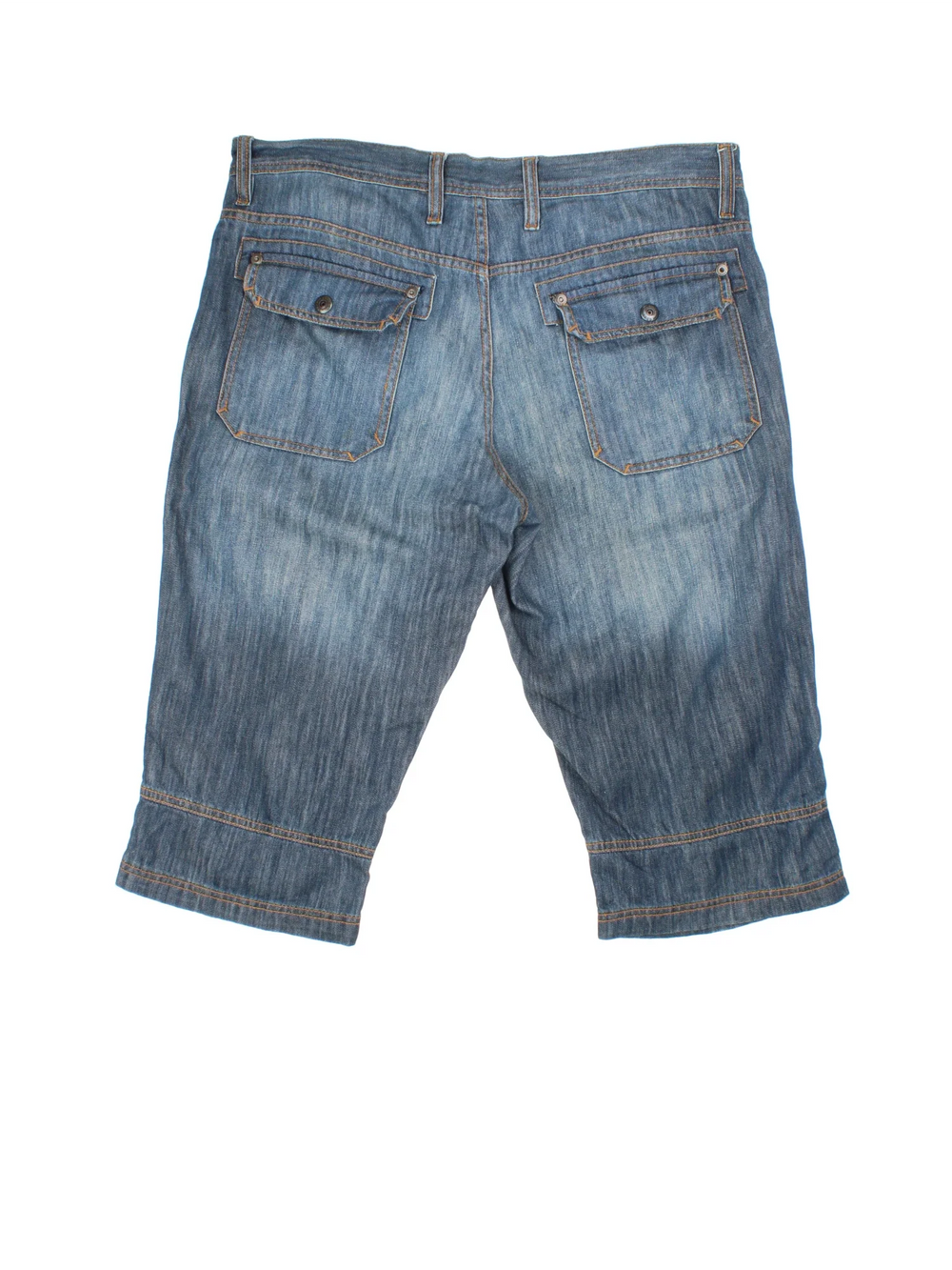 Vintage Y2K Denim Jorts in blue colourway. Zip fly fastening with multiple pockets and contrast stitching.