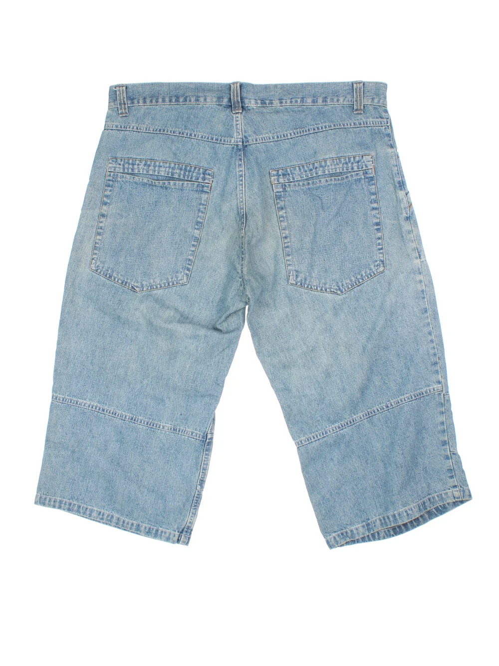 Vintage Y2K Denim Jorts in blue colourway. Zip fly fastening with multiple pockets and contrast stitching.