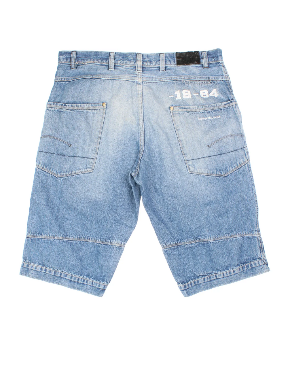 Vintage Y2K Denim Jorts in blue colourway. Zip fly fastening with multiple pockets, contrast stitching and branded tab on back.