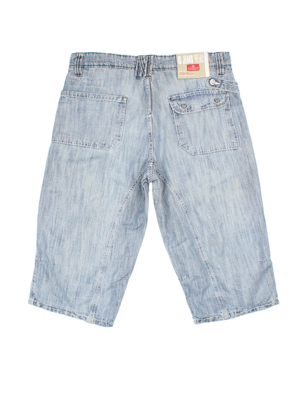 Vintage Y2K Denim Jorts in blue colourway. Zip fly fastening with multiple pockets, contrast stitching and branded tab on back.