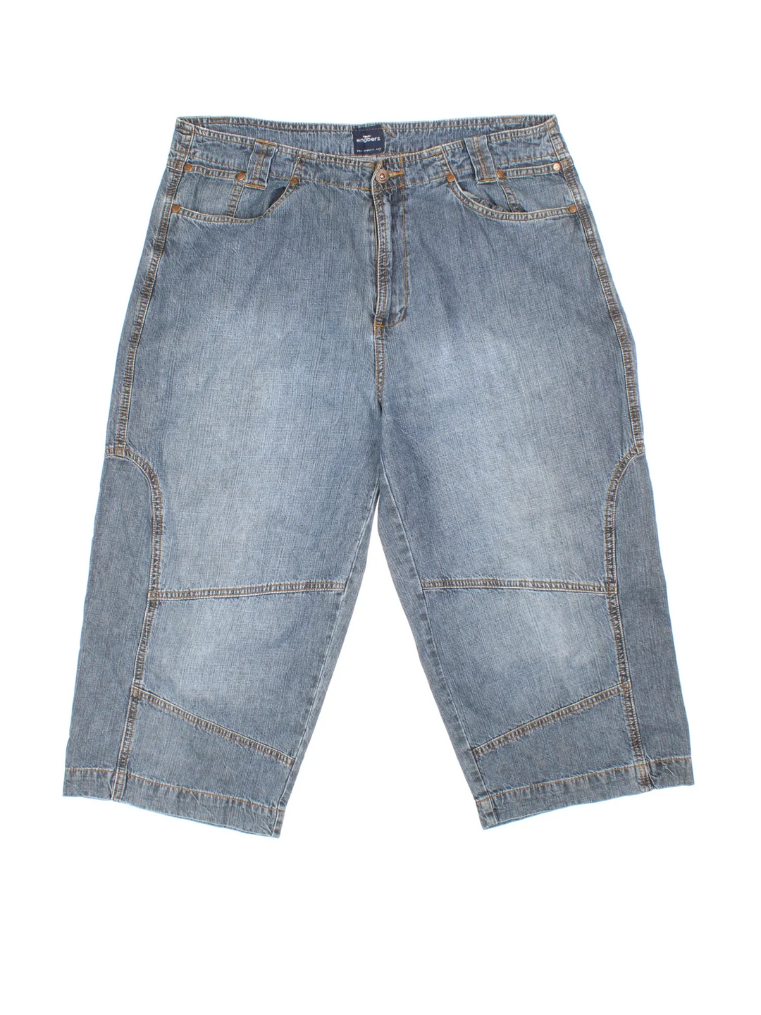 Vintage Y2K Denim Jorts in blue colourway. Zip fly fastening with multiple pockets and contrast stitching.