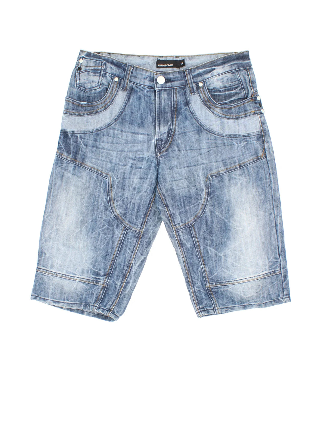 Vintage Y2K Denim Jorts in blue colourway. Zip fly fastening with multiple pockets, contrast stitching and branded tab on back.