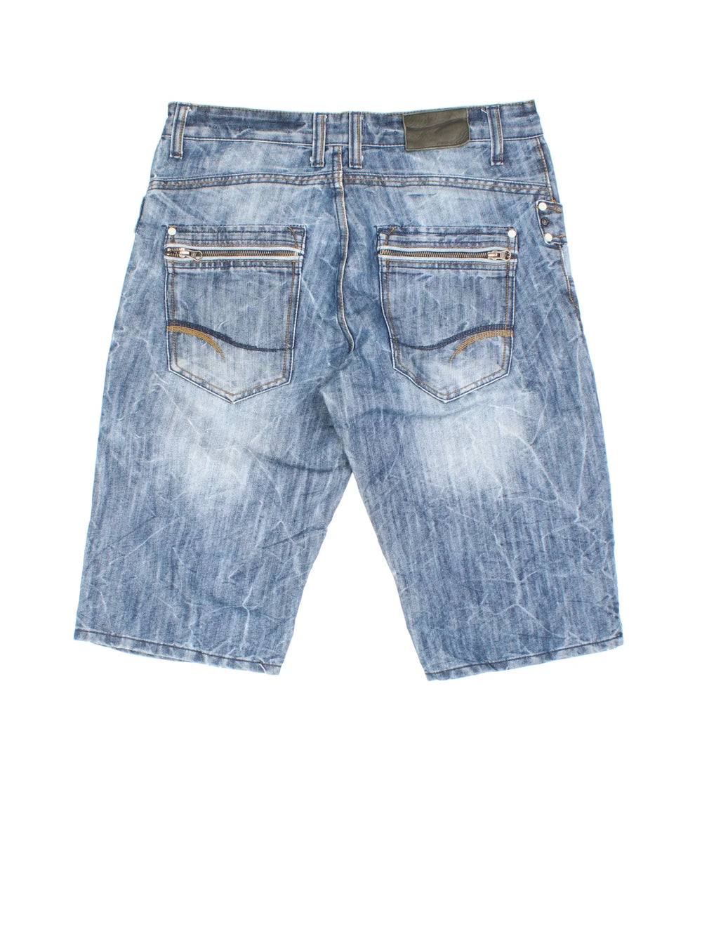 Vintage Y2K Denim Jorts in blue colourway. Zip fly fastening with multiple pockets, contrast stitching and branded tab on back.