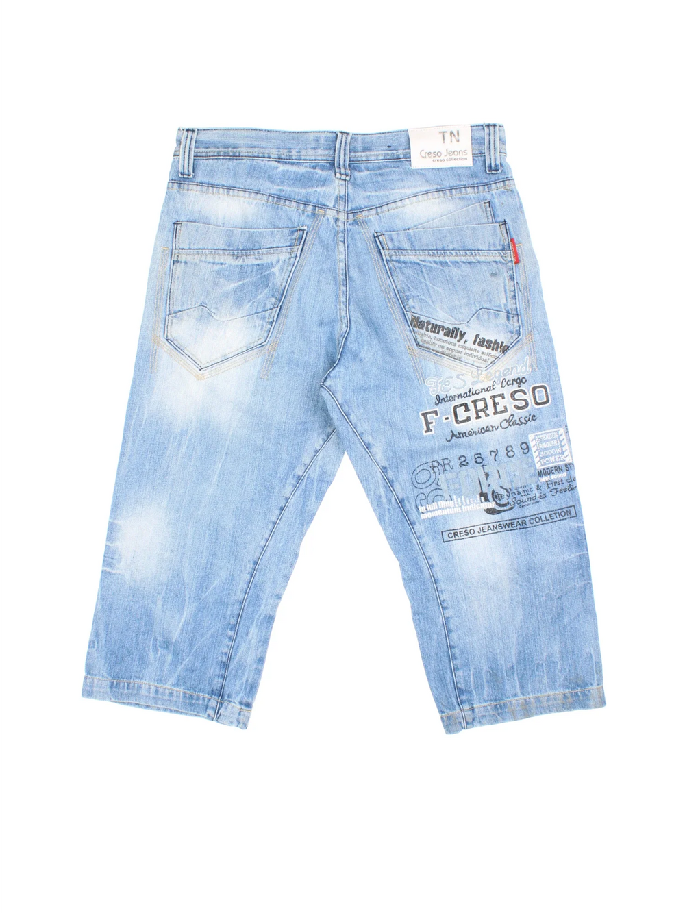 Vintage Y2K Denim Jorts in blue colourway. Zip fly fastening with multiple pockets, contrast stitching and printed branding on back.
