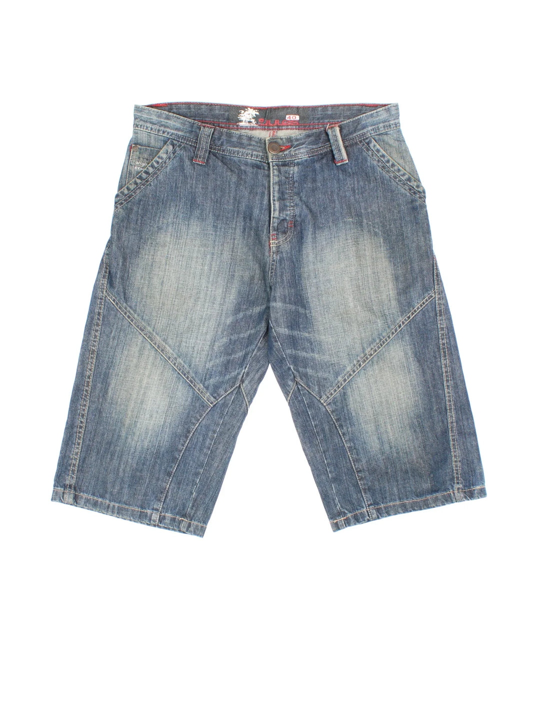 Vintage Y2K Denim Jorts in blue colourway. Zip fly fastening with multiple pockets and contrast stitching.