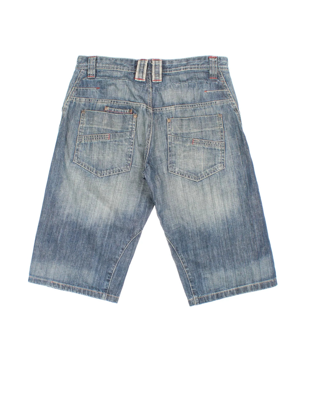 Vintage Y2K Denim Jorts in blue colourway. Zip fly fastening with multiple pockets and contrast stitching.