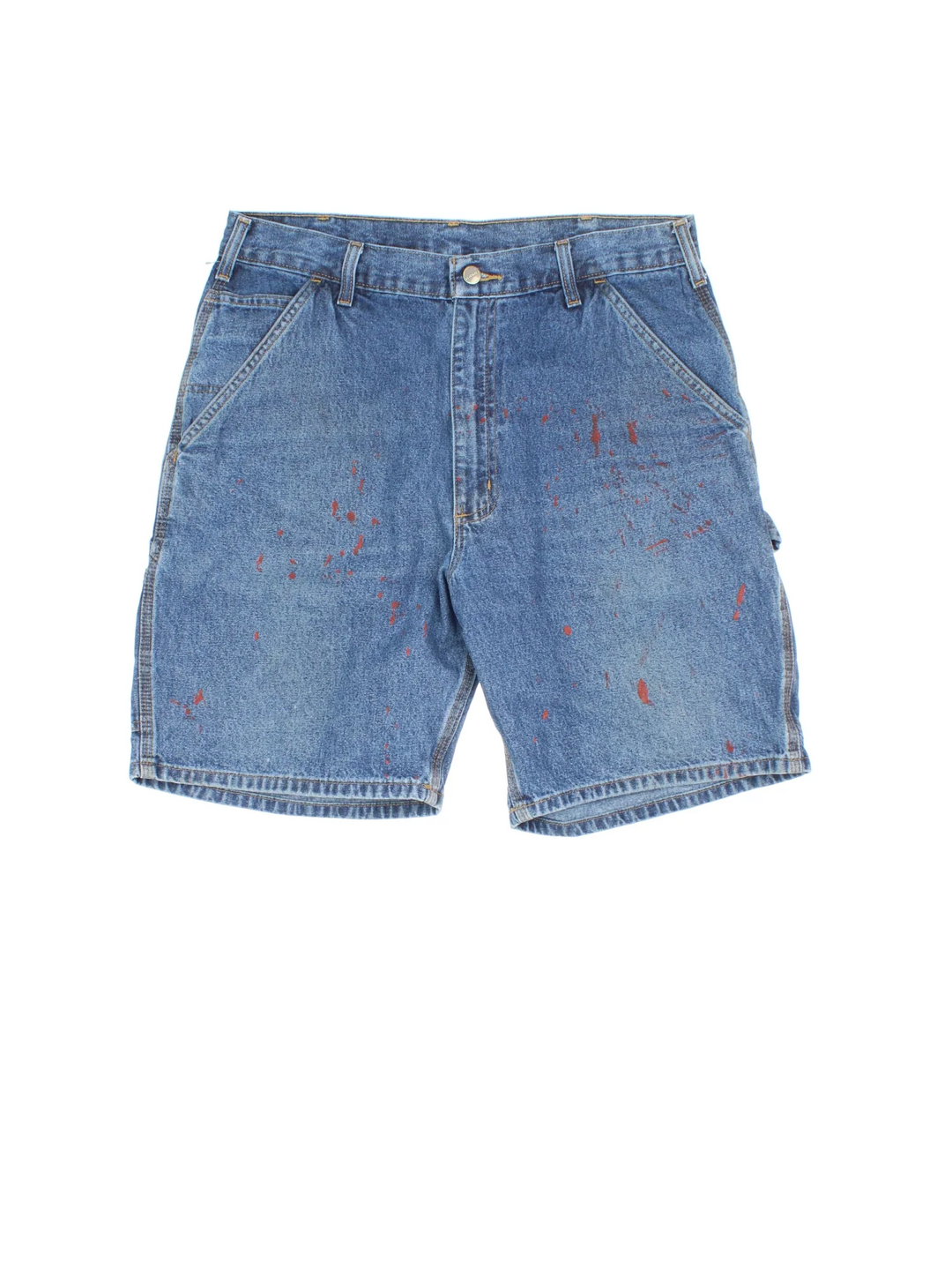 Vintage Carhartt Carpenter Shorts in blue colourway with multiple pockets and the logo embroidered on the back.