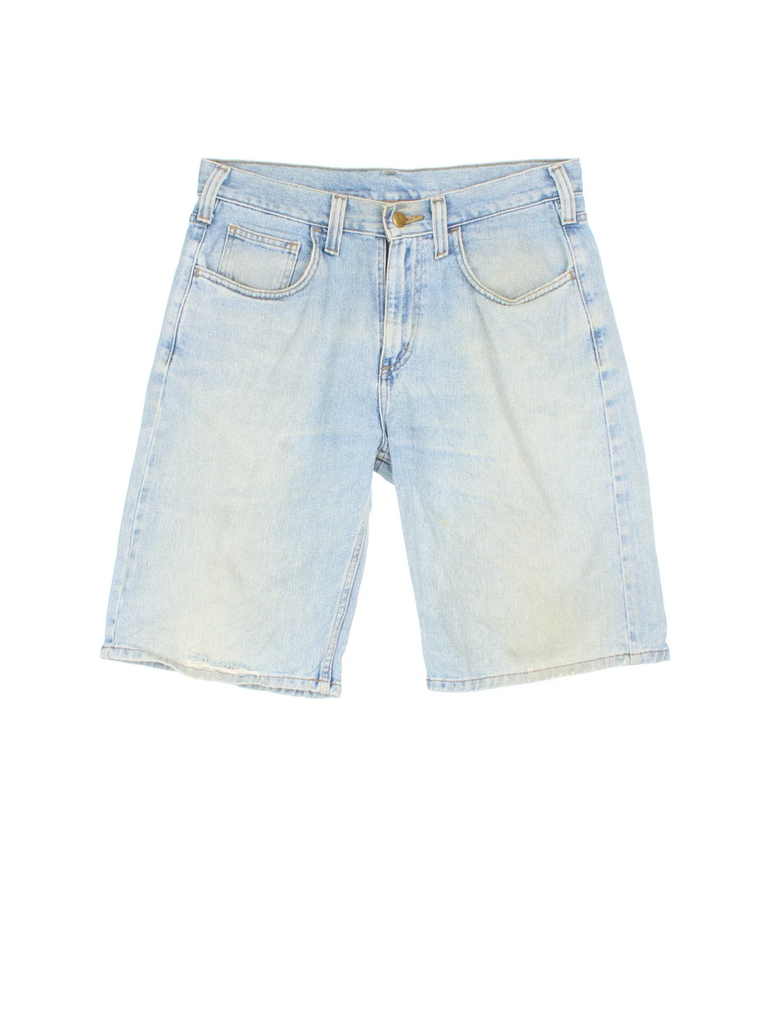 Vintage Carhartt Jorts in blue colourway with multiple pockets and the logo tab embroidered on the back.