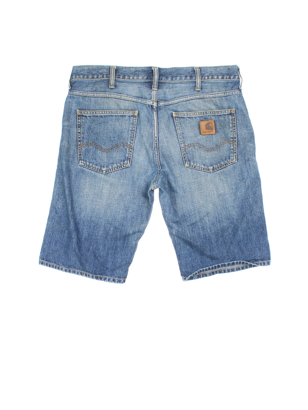 Vintage Carhartt Denim Shorts in blue colourway with multiple pockets and the logo embroidered on the back.