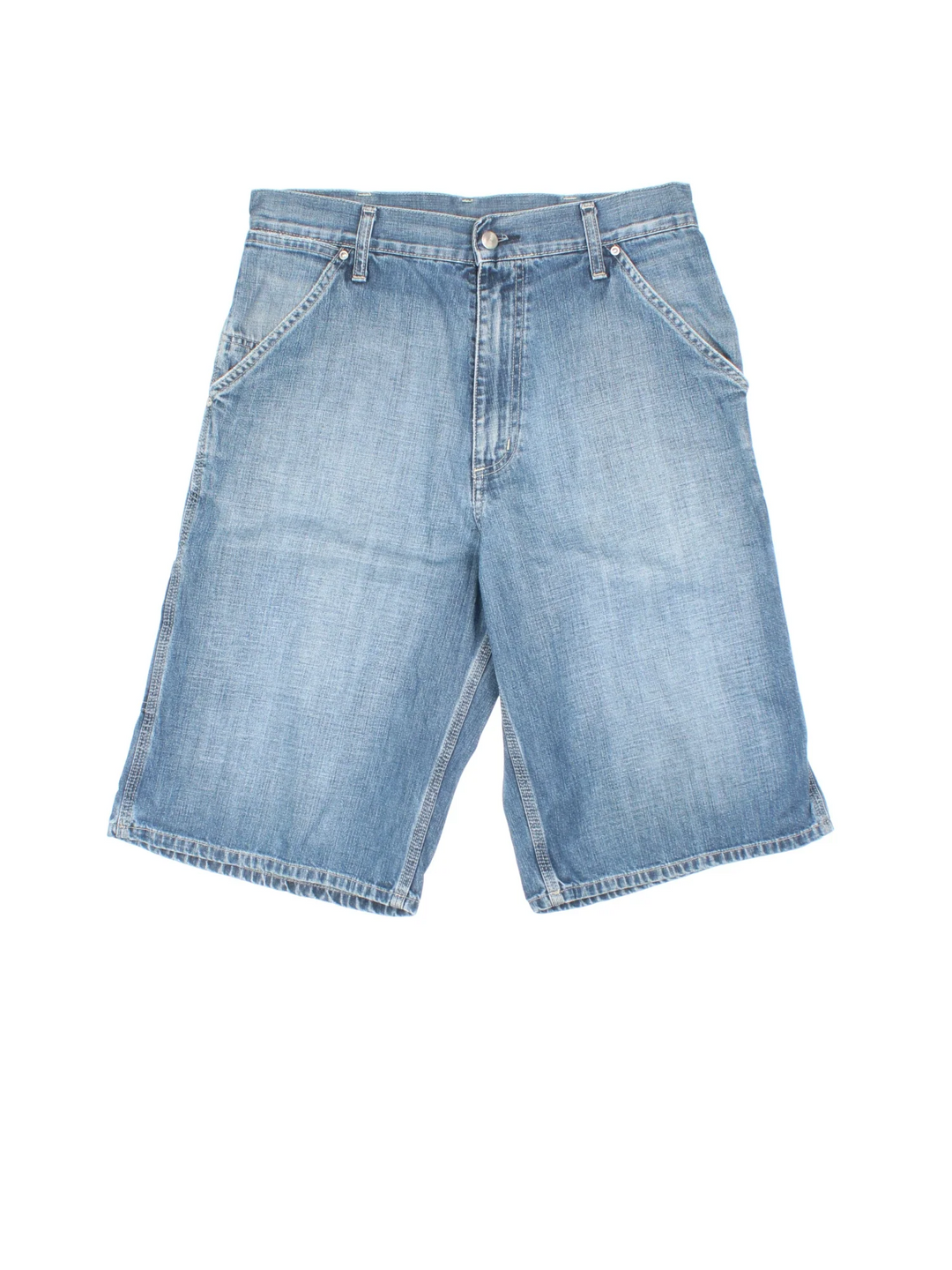 Vintage Carhartt Carpenter Shorts in blue colourway with multiple pockets and the logo embroidered on the back.