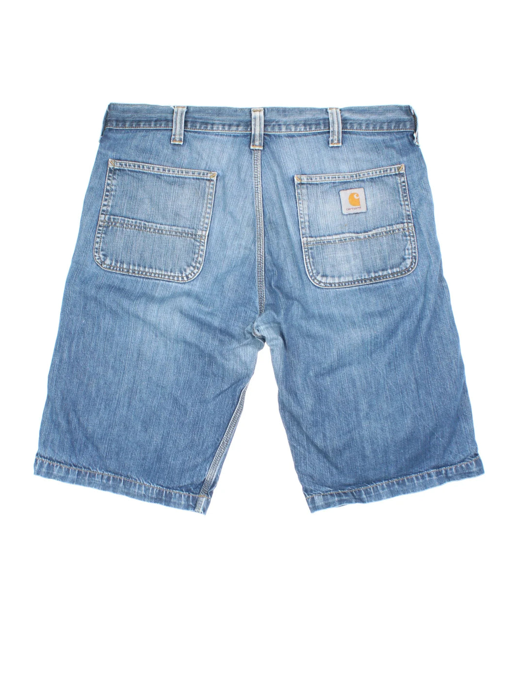 Vintage Carhartt Jorts in blue colourway with multiple pockets and the logo embroidered on the back.