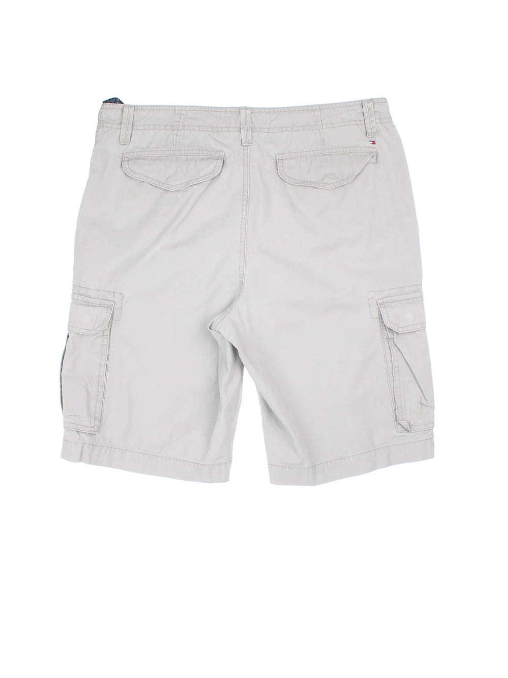 Vintage Tommy Hilfiger Cargo Shorts in grey colourway with multiple pockets and the logo embroidered on the back.
