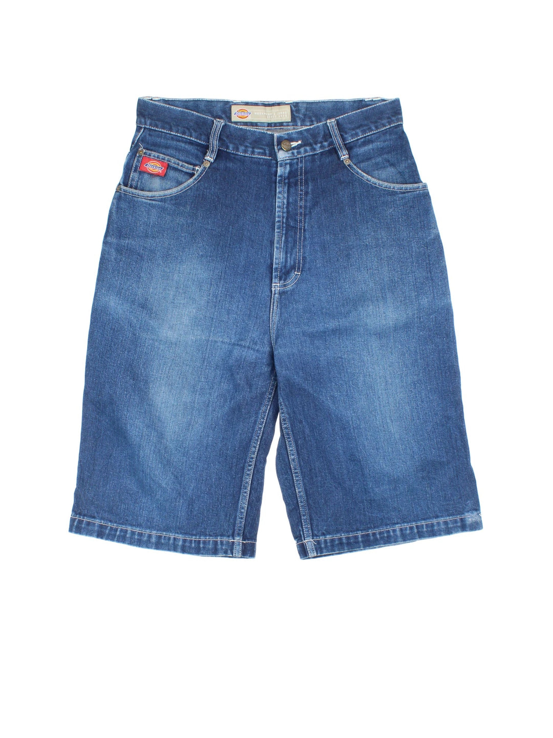 Vintage Dickies Denim Shorts in blue colourway with multiple pockets and the logo embroidered on the back.