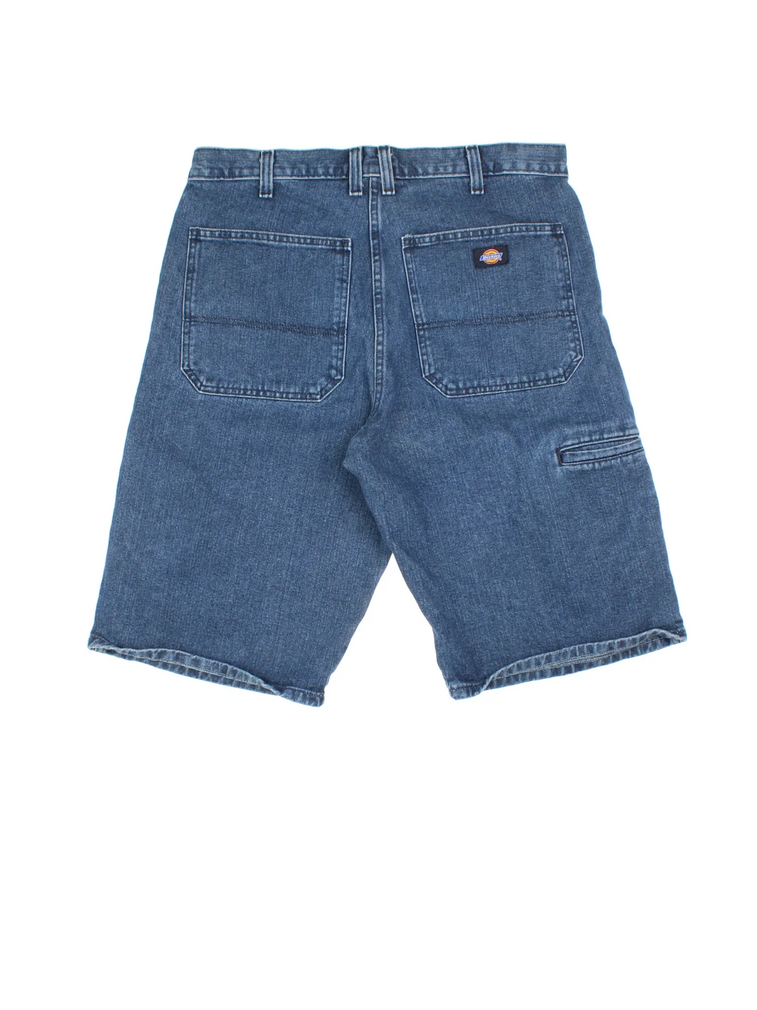 Vintage Dickies Denim Shorts in blue colourway with multiple pockets and the logo embroidered on the back.