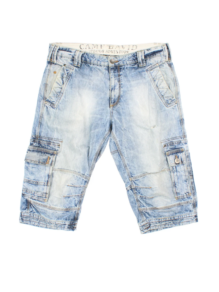 Y2K Denim Jorts shorts in blue colourway with zip button fly and  multiple pockets.