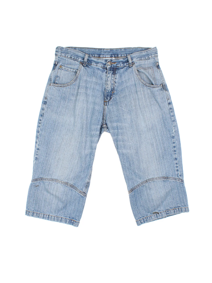 Vintage Y2K Denim Jorts in blue colourway with multiple pockets and contrast stitching.