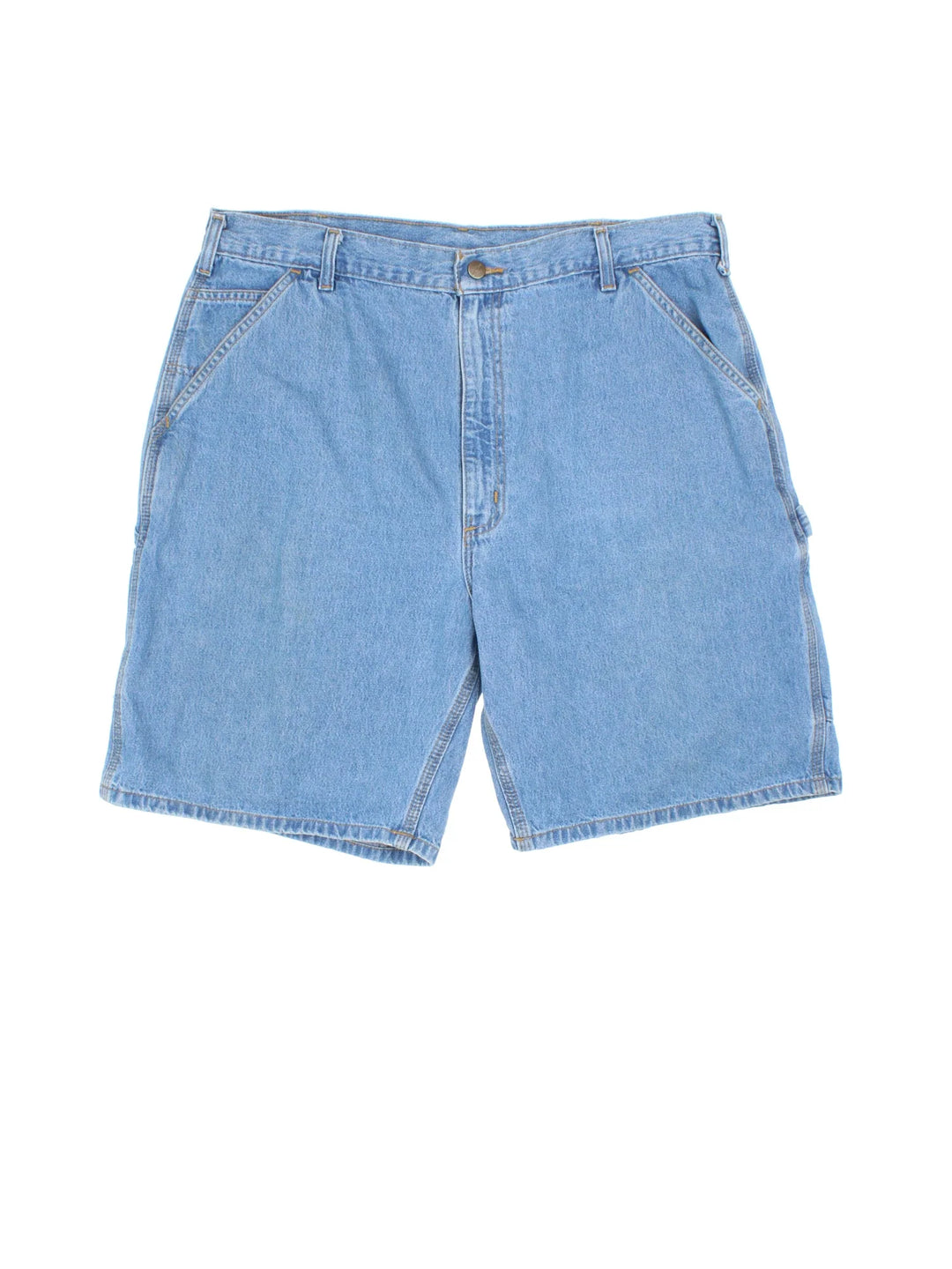 Vintage Carhartt shorts in blue colourway with multiple pockets and leather logo embroidered on the back.