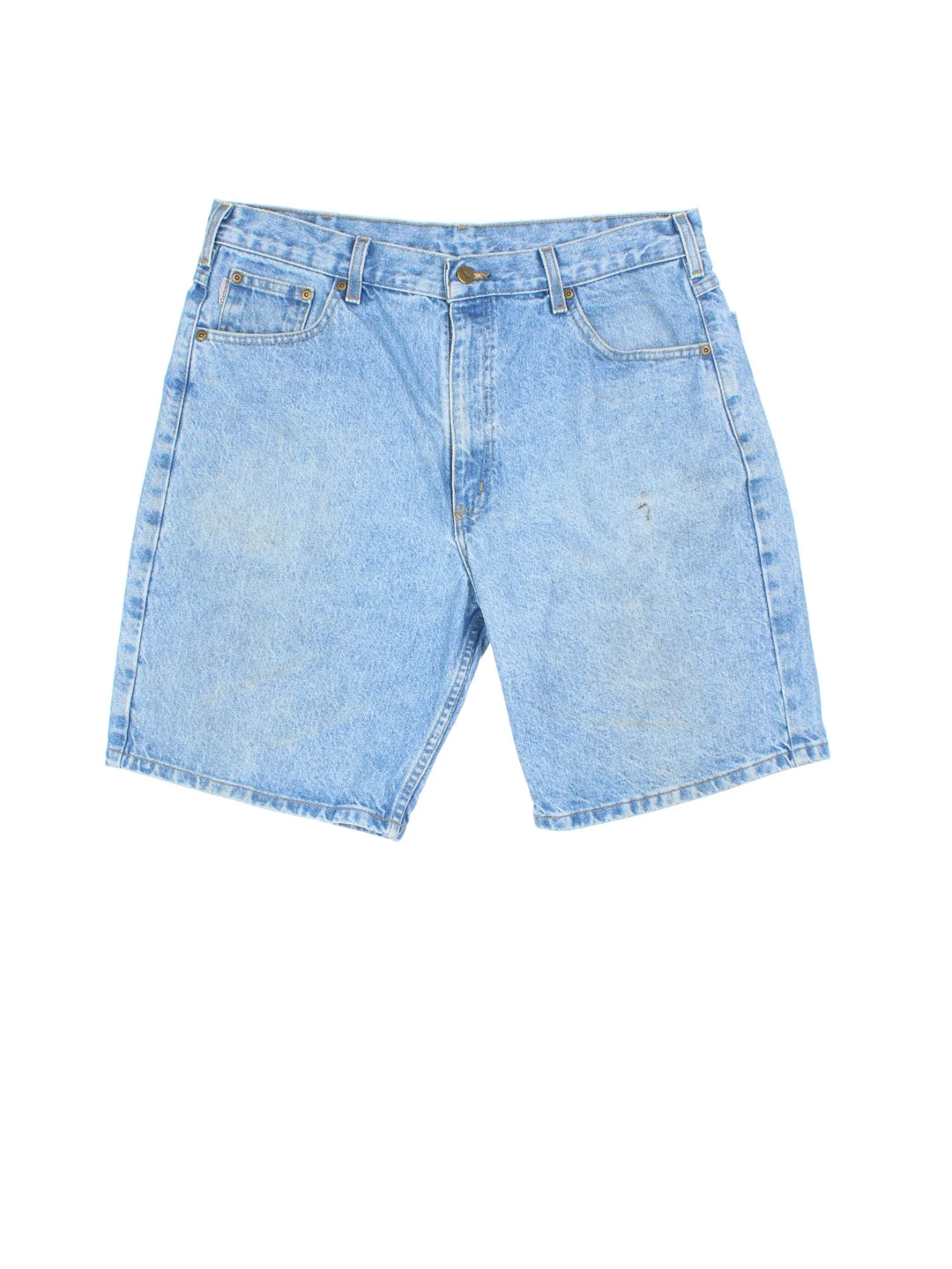 Vintage Carhartt shorts in blue colourway with multiple pockets and leather logo embroidered on the back.