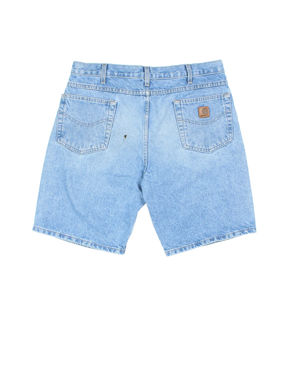 Vintage Carhartt shorts in blue colourway with multiple pockets and leather logo embroidered on the back.
