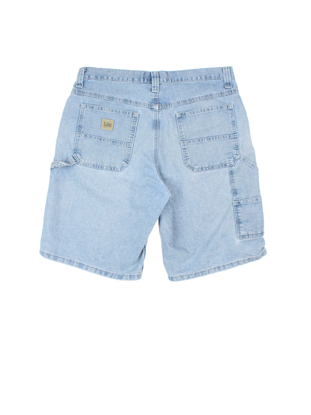 Lee Denim Shorts in blue colourway with multiple pockets and logo patch embroidered on the back.